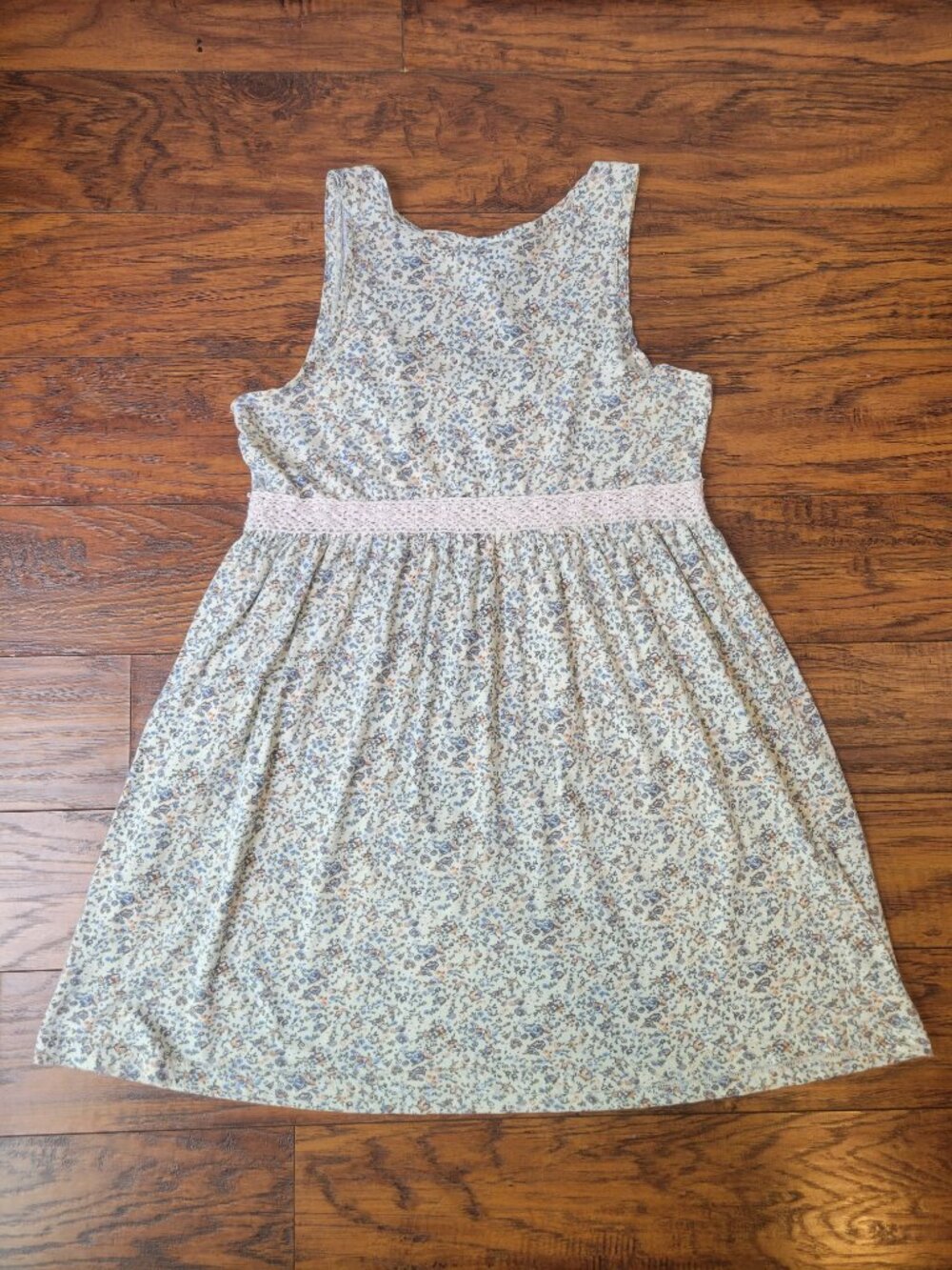 H&M Cream Pink Floral Sleeveless Crochet Lace Waist Babydoll Mini Dress sz S EUC - Picture 7 of 7